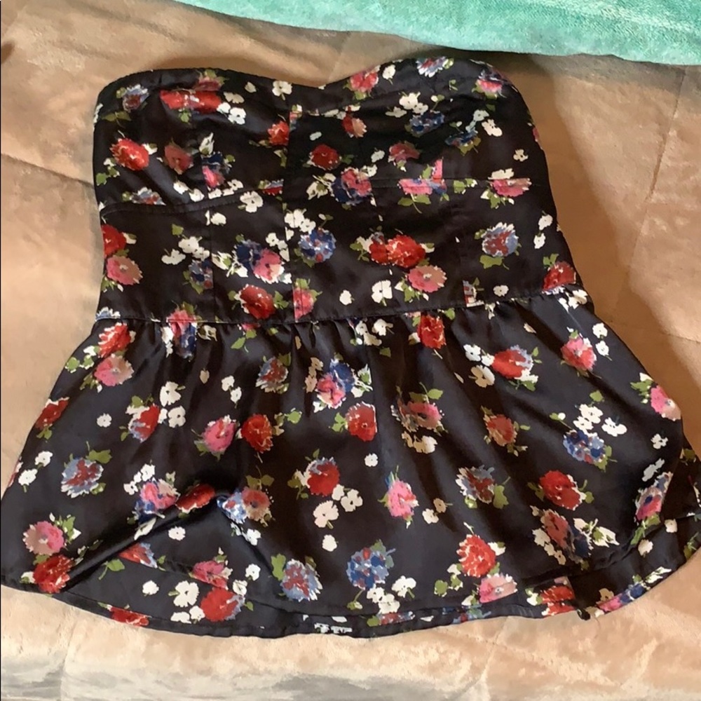 Floral strapless peplum blouse